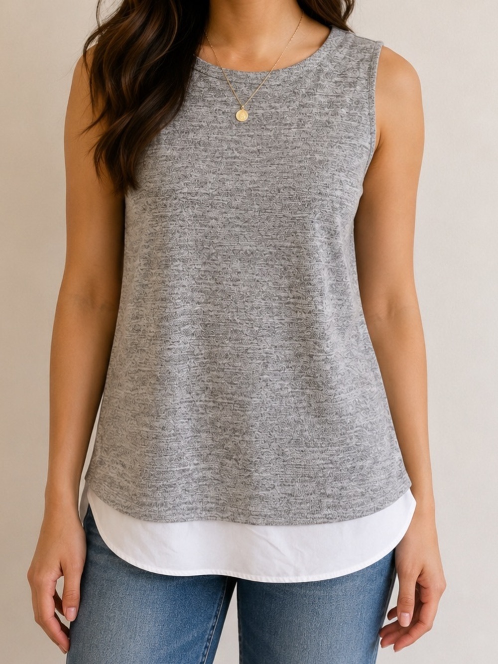 Banana Republic Gray Sleeveless Layered Hem Knit Tank Top Size Medium